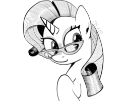 Size: 1280x1024 | Tagged: safe, artist:dsana, rarity, pony, unicorn, g4, female, glasses, ink drawing, inktober, mare, monochrome, raised hoof, simple background, sketch, smiling, solo, traditional art, white background