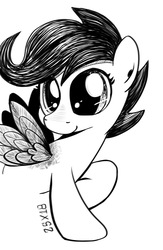 Size: 1200x1842 | Tagged: safe, artist:dsana, scootaloo, pegasus, pony, g4, female, filly, ink drawing, inktober, monochrome, simple background, sketch, smiling, solo, spread wings, traditional art, white background, wings