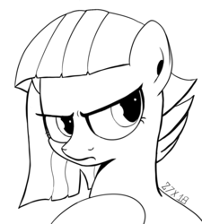 Size: 782x867 | Tagged: safe, artist:dsana, limestone pie, earth pony, pony, g4, female, grumpy, ink drawing, inktober, mare, monochrome, raised hoof, simple background, sketch, solo, traditional art, white background