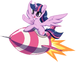 Size: 293x238 | Tagged: safe, artist:jopiter, edit, twilight sparkle, alicorn, pony, g4, female, flying, mare, riding, rocket, simple background, solo, transparent background, twilight sparkle (alicorn)