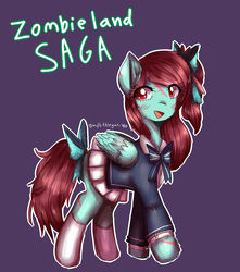 Size: 2625x2975 | Tagged: safe, artist:mylittleyuri, pony, undead, zombie, zombie pony, crossover, cute, high res, ponified, sakura minamoto, solo, zombieland saga