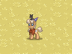 Size: 341x258 | Tagged: safe, anonymous artist, oc, oc only, oc:eri, mouse, pony, unicorn, pony town, cloak, clothes, female, hat, mare, party hat, solo