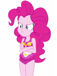 Size: 1536x2048 | Tagged: safe, edit, edited screencap, editor:lonely fanboy48, screencap, pinkie pie, equestria girls, equestria girls series, forgotten friendship, g4, >:c, angry, background removed, bare shoulders, beach, clothes, crossed arms, cute, female, frown, not a vector, one-piece swimsuit, pinkie pie is not amused, pinkie pie swimsuit, shrunken pupils, simple background, sleeveless, solo, swimsuit, transparent, transparent background, unamused