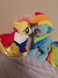 Size: 3024x4032 | Tagged: safe, fluttershy, rainbow dash, pegasus, pony, g4, clothes, dress, duo, female, irl, lesbian, photo, plushie, ship:flutterdash, shipping