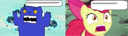 Size: 2502x716 | Tagged: safe, artist:anthony60617, edit, edited screencap, screencap, apple bloom, earth pony, pony, bloom & gloom, g4, comic, monster, roar, scared, screaming, yellow eyes