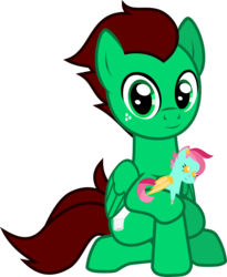 Size: 754x920 | Tagged: safe, artist:lightningbolt, derpibooru exclusive, oc, oc only, oc:northern haste, oc:starwind, pegasus, pony, 2019 community collab, derpibooru community collaboration, g4, .svg available, folded wings, hoof hold, looking at you, male, plushie, pointy ponies, show accurate, simple background, sitting, smiling, solo, stallion, svg, transparent background, vector, wings