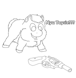 Size: 1364x1396 | Tagged: safe, artist:herdking, fluffy pony, pony, abuse, gun, retarded, this will end in death, this will end in pain, this will end in tears, this will end in tears and/or death, weapon