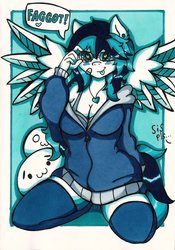 Size: 1147x1643 | Tagged: safe, artist:canvymamamoo, oc, oc only, oc:canvy, anthro, female, glasses, mare, solo, traditional art