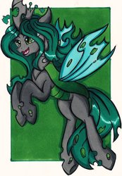 Size: 1126x1631 | Tagged: safe, artist:canvymamamoo, queen chrysalis, changeling, changeling queen, g4, crown, female, jewelry, regalia, solo, traditional art