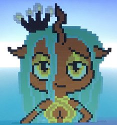 Size: 1090x1161 | Tagged: safe, artist:theanimefanz, queen chrysalis, human, g4, crown, dark skin, humanized, jewelry, minecraft, minecraft pixel art, pixel art, regalia