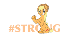 Size: 1024x531 | Tagged: safe, artist:princessmuffinart, applejack, earth pony, pony, g4, design, flexing, grin, hashtag, shirt design, smiling, smugjack, teepublic