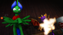 Size: 1280x720 | Tagged: safe, artist:johnnyxluna, oc, oc:prince lightning chaser, pony, 3d, fire, legend of spyro, looking at you, looking down, magic, scar, smiling, source filmmaker, spyro the dragon, spyro the dragon (series)