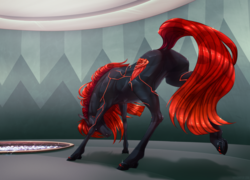 Size: 1280x922 | Tagged: safe, artist:dementra369, oc, oc only, oc:obsidian blossom, crystal pony, pony, butt, female, hoers, mare, plot, red and black oc, solo, ych result