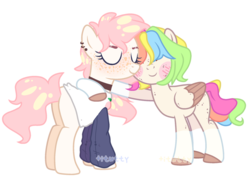 Size: 1280x912 | Tagged: safe, artist:icxptear, oc, oc only, earth pony, pegasus, pony, clothes, color outline, female, hug, mare, simple background, sweater, transparent background