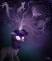 Size: 1700x2000 | Tagged: safe, artist:turbosolid, twilight sparkle, pony, unicorn, g4, female, glowing eyes, glowing horn, horn, magic, solo