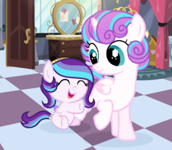 Size: 996x874 | Tagged: safe, artist:nocturna76, princess flurry heart, oc, oc:amora, pegasus, pony, g4, baby, baby pony, female, filly, offspring, older, older flurry heart, parent:princess cadance, parent:shining armor, parents:shiningcadance, sisters