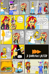 Size: 3237x4920 | Tagged: safe, artist:toonalexsora007, sunset shimmer, equestria girls, g4, chimney, chips, christmas, comic, crossover, crying, dialogue, donut, doritos, female, fiery shimmer, fire, food, holiday, homer simpson, male, peridot (steven universe), self paradox, snow, spray, steven universe, the simpsons