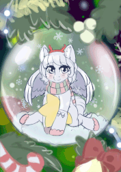 Size: 552x780 | Tagged: dead source, safe, artist:lifejoyart, oc, pegasus, pony, animated, blushing, bow, candy, candy cane, christmas, christmas lights, christmas tree, clothes, commission, cute, ear fluff, female, floppy ears, food, gif, holiday, looking at you, mare, scarf, smiling, snow, snow globe, snowfall, stars, tree, your character here