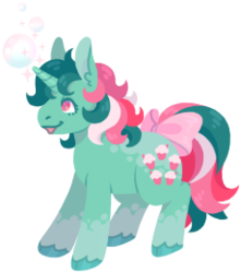 Size: 230x260 | Tagged: safe, artist:horsepaws, fizzy, pony, twinkle eyed pony, unicorn, g1, bow, cute, cutie mark, female, fizzybetes, mare, open mouth, simple background, solo, sparkles, tail bow, transparent background