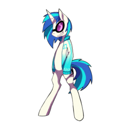 Size: 1800x1800 | Tagged: safe, artist:scape-goats, dj pon-3, vinyl scratch, pony, unicorn, g4, bipedal, clothes, cutie mark, female, grin, jacket, mare, sidemouth, simple background, smiling, solo, transparent background
