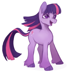 Size: 955x996 | Tagged: safe, artist:nekaszer0, twilight sparkle, earth pony, pony, g4, cloven hooves, earth pony twilight, female, g5 concept leak style, g5 concept leaks, looking up, mare, simple background, smiling, solo, twilight sparkle (g5 concept leak), white background