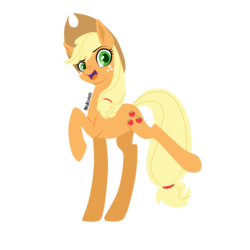 Size: 1024x1024 | Tagged: safe, artist:scape-goats, part of a set, applejack, earth pony, pony, g4, applejack's hat, cowboy hat, cutie mark, female, hat, looking at you, mare, open mouth, raised hoof, simple background, solo, transparent background