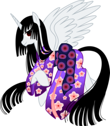 Size: 2263x2588 | Tagged: safe, artist:manekineko11, alicorn, pony, clothes, crossover, female, high res, kimono (clothing), mare, ponified, simple background, solo, transparent background, xxxholic, yuko