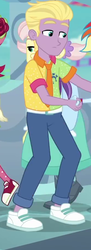 Size: 332x915 | Tagged: safe, screencap, grape lemonade, rainbow dash, roseluck, equestria girls, equestria girls series, g4, rollercoaster of friendship, background human, clothes, cropped, equestria land worker, male, offscreen character, pants, shoes, sneakers