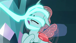 Size: 1280x720 | Tagged: safe, screencap, ocellus, changedling, changeling, g4, school raze, eyes closed, female, hand, magic, magic hands, out of context, solo