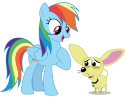 Size: 818x622 | Tagged: safe, artist:marcuvan0, rainbow dash, pegasus, pony, g4, duo, female, folded wings, mare, pound puppies, simple background, squirt, transparent background, wings