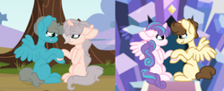 Size: 436x178 | Tagged: safe, artist:fanfictionfantasy, pound cake, princess flurry heart, oc, oc:june bug, oc:lightning night, alicorn, pegasus, pony, unicorn, g4, female, male, oc x oc, older, older flurry heart, older pound cake, ship:poundflurry, shipping, straight