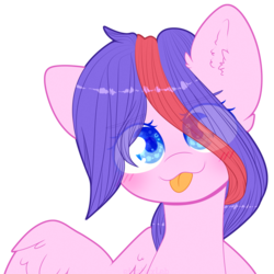 Size: 2000x2000 | Tagged: safe, artist:etoz, oc, oc only, oc:myre, pegasus, pony, blue eyes, blushing, bust, commission, cute, female, high res, mare, simple background, tongue out, transparent background