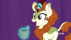 Size: 1920x1080 | Tagged: safe, screencap, autumn blaze, kirin, g4, sounds of silence, a kirin tale, cup, excited, female, magic, overjoyed, smiling, solo