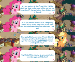 Size: 1274x1048 | Tagged: safe, gameloft, applejack, pinkie pie, rainbow dash, g4, night of the living apples, dialogue, klugetown