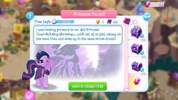 Size: 1280x720 | Tagged: safe, gameloft, tantabus, twilight sparkle, pony, do princesses dream of magic sheep, g4, clothes, dress, female, game screencap, gem, group quests, mare, raised hoof, speech bubble