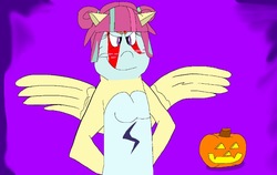 Size: 870x551 | Tagged: safe, artist:beanie122001, sour sweet, equestria girls, g4, clothes, costume, halloween, halloween 2018, halloween costume, holiday, jack-o-lantern, pony ears, pumpkin, wings