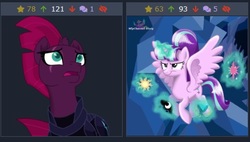 Size: 432x246 | Tagged: safe, artist:mlpchannelglory999, starlight glimmer, tempest shadow, alicorn, pony, derpibooru, g4, my little pony: the movie, alicornified, betrayal, juxtaposition, juxtaposition win, meme, meta, race swap, starlicorn, this will end in communism, xk-class end-of-the-world scenario