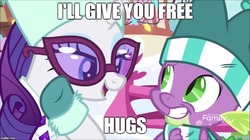 Size: 888x499 | Tagged: safe, edit, edited screencap, screencap, rarity, spike, dragon, g4, my little pony best gift ever, clothes, imma snuggle you, scarf, snow, striped scarf, winged spike, wings, winter outfit