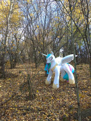 Size: 774x1032 | Tagged: safe, princess celestia, alicorn, inflatable pony, pony, g4, autumn, bootleg, hongyi, inflatable, inflatable toy, irl, nature, photo