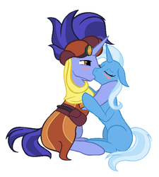 Size: 627x697 | Tagged: safe, artist:neighsay, hoo'far, trixie, g4, road to friendship, female, kissing, male, shipping, straight, trixfar