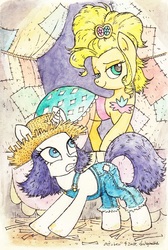 Size: 700x1044 | Tagged: safe, artist:daisymane, applejack, rarity, earth pony, pony, unicorn, g4, simple ways, applejewel, duo, female, mare, rarihick, traditional art