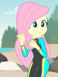 Size: 409x540 | Tagged: safe, screencap, fluttershy, equestria girls, g4, my little pony equestria girls: better together, unsolved selfie mysteries, adorasexy, clothes, cropped, curvy, cute, female, fluttershy's wetsuit, geode of fauna, magical geodes, sexy, solo, swimsuit, wetsuit