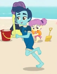 Size: 194x254 | Tagged: safe, screencap, henry handle, manestrum, victoria, water lily (g4), equestria girls, g4, my little pony equestria girls: better together, unsolved selfie mysteries, background human, barefoot, clothes, cropped, feet, female, legs, male, male feet, smiling, swimsuit