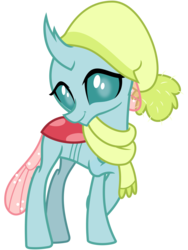 Size: 2400x3200 | Tagged: safe, alternate version, artist:cheezedoodle96, ocellus, changedling, changeling, g4, my little pony best gift ever, .svg available, clothes, crossed legs, cute, cuteling, diaocelles, female, hat, high res, looking at you, moe, scarf, shy, simple background, smiling, solo, svg, transparent background, vector, winter outfit