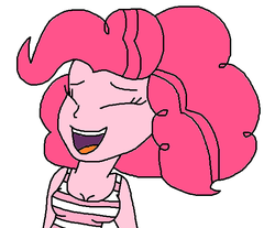Size: 566x469 | Tagged: safe, artist:logan jones, pinkie pie, equestria girls, g4, breasts, clothes, eyes closed, female, laughing, open mouth, tank top