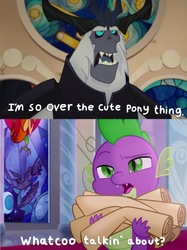 Size: 2048x2732 | Tagged: safe, artist:justsomepainter11, edit, edited screencap, screencap, princess luna, spike, storm king, g4, my little pony: the movie, high res, image macro, meme, scroll, text