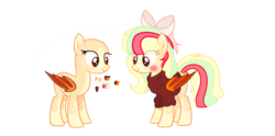 Size: 3393x1679 | Tagged: safe, alternate version, artist:vixenfin, oc, oc only, oc:caramel nibbles, bat pony, pony, bat pony oc, blaze (coat marking), blushing, bow, clothes, coat markings, facial markings, fangs, female, hair bow, mare, reference sheet, simple background, solo, sweater, transparent background