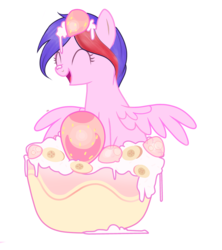 Size: 2500x2814 | Tagged: safe, artist:kim0508, oc, oc only, oc:myre, pony, cake, food, high res, show accurate, simple background, solo, strawberry, ych result