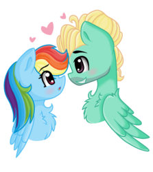 Size: 900x1010 | Tagged: safe, artist:sketchyhowl, rainbow dash, zephyr breeze, g4, blushing, chest fluff, cute, dashabetes, female, heart, male, open mouth, ship:zephdash, shipping, smiling, straight, zephyrbetes