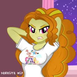 Size: 1024x1030 | Tagged: safe, artist:danielitamlp, adagio dazzle, equestria girls, g4, angry, arm behind head, breasts, busty adagio dazzle, clothes, female, lidded eyes, looking at you, mane six, open mouth, shirt, solo, zoomed in